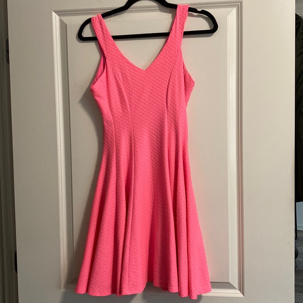 Fully lined bright pink v neck dress